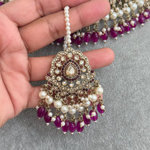 Purple Antique Shadow Stone Pearl Choker Necklace with earrings and tikka and Passa Bridal necklace Indian Pakistani Punjabi Wedding Jewelry