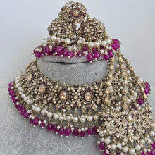Purple Antique Shadow Stone Pearl Choker Necklace with earrings and tikka and Passa Bridal necklace Indian Pakistani Punjabi Wedding Jewelry