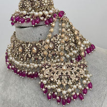 Purple Antique Shadow Stone Pearl Choker Necklace with earrings and tikka and Passa Bridal necklace Indian Pakistani Punjabi Wedding Jewelry