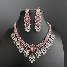 Ruby CZ diamond bridal necklace, American Diamond wedding necklace, Cz jewelry, Indian, Pakistani, Punjabi wedding jewelry