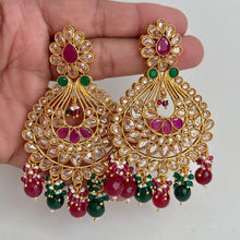 Long Gold Polki Kundan chandbali Indian Pakistani Earrings, Antique Chand Earring With Gold Plating, Oversized gold earrings, Indian earring