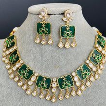 Green Fine Kundan Indian Necklace, Inlay work Wedding necklace, Fine kundan jewelry, Pakistani Jewelry, Indian Jewelry, Bridal Jewelry