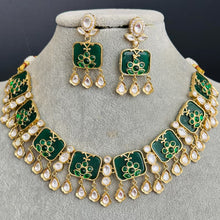 Green Fine Kundan Indian Necklace, Inlay work Wedding necklace, Fine kundan jewelry, Pakistani Jewelry, Indian Jewelry, Bridal Jewelry