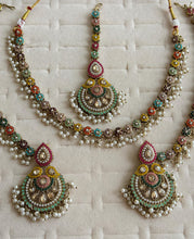 Navratan Delicate Antique Polki Kundan necklace set/Reverse Ad Necklace/Statement necklace/Indian/Punjabi Necklace/Pakistani Jewelry