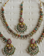 Navratan Delicate Antique Polki Kundan necklace set/Reverse Ad Necklace/Statement necklace/Indian/Punjabi Necklace/Pakistani Jewelry