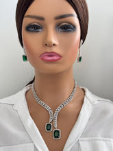 Emerald Green Silver CZ Diamond necklace, American Diamond Necklace,Indian pakistani jewelry for wedding, gift for her, bridal jewelry
