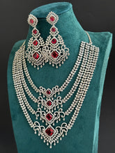Ruby Silver CZ Diamond necklace, American Diamond Necklace,Indian pakistani jewelry for wedding, gift for her, bridal jewelry