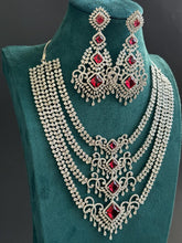 Ruby Silver CZ Diamond necklace, American Diamond Necklace,Indian pakistani jewelry for wedding, gift for her, bridal jewelry