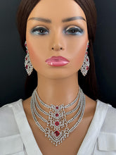 Ruby Silver CZ Diamond necklace, American Diamond Necklace,Indian pakistani jewelry for wedding, gift for her, bridal jewelry