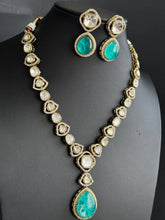 Mint Green Doublet Victorian Uncut Polki CZ Diamond Necklace, Semi-precious Pendant Necklace, Indian Bridal Jewelry,Sabyasachi Necklace