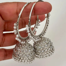 Silver Polki kundan pearl Hoop Earrings/Traditional ethnic hoop/Bali earring/Trendy/Statement earrings/Bali Jhumka//pakistani/Punjabi