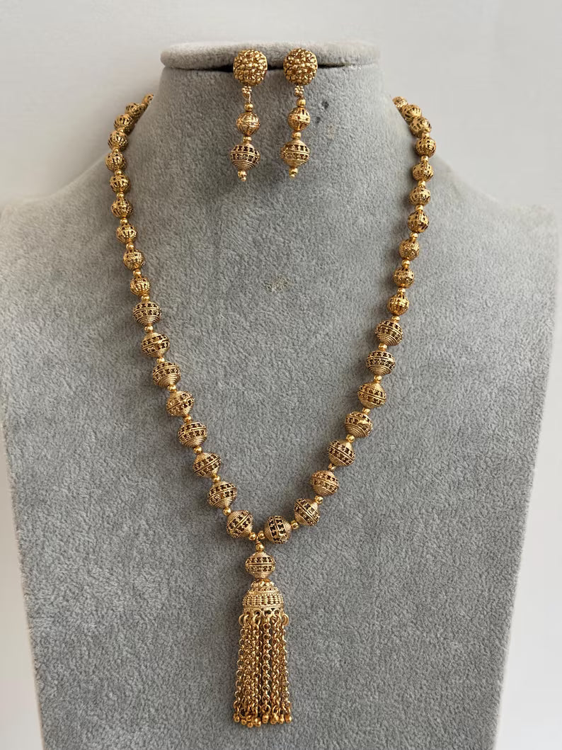 Antique Matar Mala Necklace With Gold Plating\ Antique Gold Long Necklace/Indian Necklace/South Indian Necklace/Long Necklace/Indian Jewelry