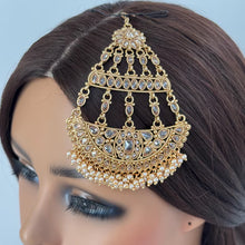 Gold Polki Kundan Pearl Passa, Jhoomer, Side tikka Indian Punjabi Pakistani wedding jewelry, jewelry, Hair accessories
