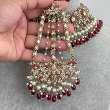 Maroon Antique Shadow Stone Pearl Choker Necklace with earrings and tikka and Passa Bridal necklace Indian Pakistani Punjabi Wedding Jewelry