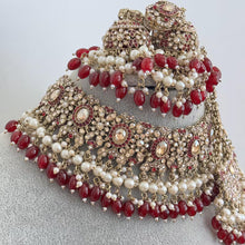 Maroon Antique Shadow Stone Pearl Choker Necklace with earrings and tikka and Passa Bridal necklace Indian Pakistani Punjabi Wedding Jewelry