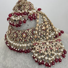 Maroon Antique Shadow Stone Pearl Choker Necklace with earrings and tikka and Passa Bridal necklace Indian Pakistani Punjabi Wedding Jewelry