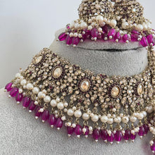 Purple Antique Shadow Stone Pearl Choker Necklace with earrings and tikka and Passa Bridal necklace Indian Pakistani Punjabi Wedding Jewelry