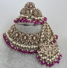 Purple Antique Shadow Stone Pearl Choker Necklace with earrings and tikka and Passa Bridal necklace Indian Pakistani Punjabi Wedding Jewelry