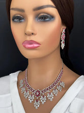 Ruby CZ diamond bridal necklace, American Diamond wedding necklace, Cz jewelry, Indian, Pakistani, Punjabi wedding jewelry