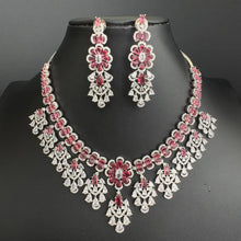 Ruby CZ diamond bridal necklace, American Diamond wedding necklace, Cz jewelry, Indian, Pakistani, Punjabi wedding jewelry