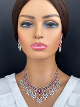 Ruby CZ diamond bridal necklace, American Diamond wedding necklace, Cz jewelry, Indian, Pakistani, Punjabi wedding jewelry