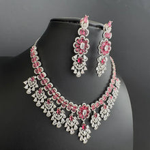 Ruby CZ diamond bridal necklace, American Diamond wedding necklace, Cz jewelry, Indian, Pakistani, Punjabi wedding jewelry