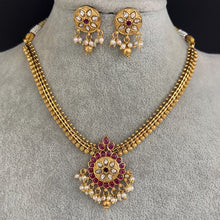 Ruby Antique Gold Necklace, South Indian Jewelry, Temple Jewelry, Guttapusalu Necklace, Kemp Jewelry, Wedding necklace, Gold Necklace