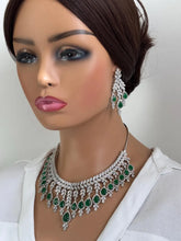 Green CZ diamond necklace,American Diamond wedding necklace, Cz jewelry, Indian, Pakistani, Punjabi wedding jewelry, Bridal necklace