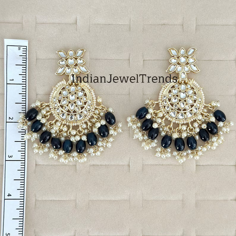 Bollywood gold Kundan chandbali Earrings, bridesmaid earrings, Indian pakistani earrings for wedding