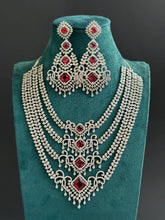 Ruby Silver CZ Diamond necklace, American Diamond Necklace,Indian pakistani jewelry for wedding, gift for her, bridal jewelry