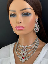 Ruby Silver CZ Diamond necklace, American Diamond Necklace,Indian pakistani jewelry for wedding, gift for her, bridal jewelry