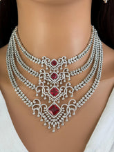 Ruby Silver CZ Diamond necklace, American Diamond Necklace,Indian pakistani jewelry for wedding, gift for her, bridal jewelry