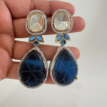 CZ American Diamond Carved stone Sabhyasachi earrings/Indian Jewelry/Pakistani Jewelry/Bollywood Jewelry/Statement earrings/Gift for her