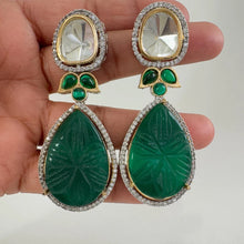 CZ American Diamond Carved stone Sabhyasachi earrings/Indian Jewelry/Pakistani Jewelry/Bollywood Jewelry/Statement earrings/Gift for her