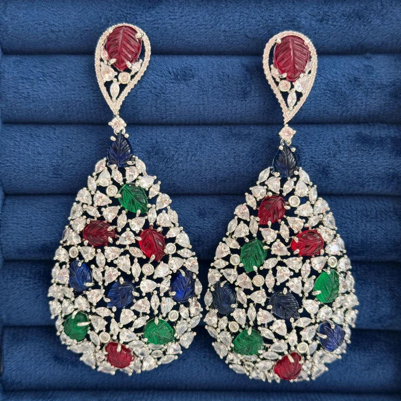 American Diamond earrings/Indian Jewelry/Pakistani Jewelry/Cocktail cz earrings /CZ earrings/AD earrings/Statement earrings/Gift for her