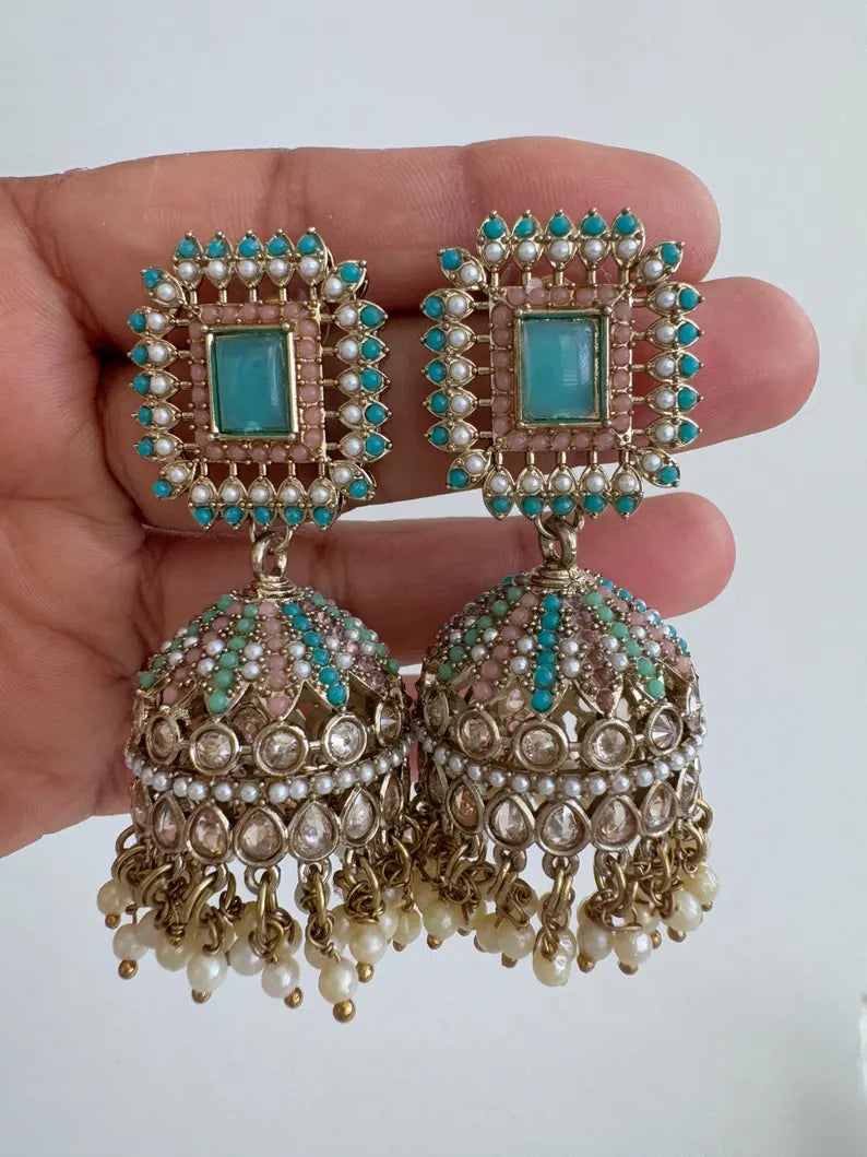 Antique Polki kundan Jhumka/stone Jhumka/Indian Jewelry/Pakistani Jewelry/Punjabi Jewelry/Statement earrings/Bridal earring/Indian wedding