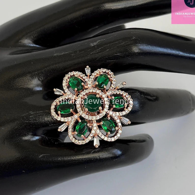 CZ Diamond Rings/Statement Rings/Adjustable Rings/Indian Rings/Pakistani Jewelry/Indian/Bollywood Jewelry/Indian Wedding/Cocktail Rings