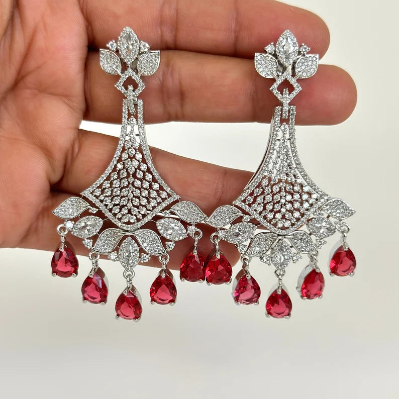 American Diamond earrings/Indian Jewelry/Pakistani Jewelry/Bollywood Jewelry/CZ earrings/AD earrings/Statement earrings/Gift for her
