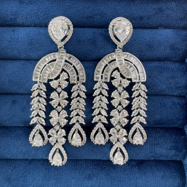 American Diamond earrings/Indian Jewelry/Pakistani Jewelry/Bollywood Jewelry/CZ earrings/AD earrings/Statement earrings/Gift for her