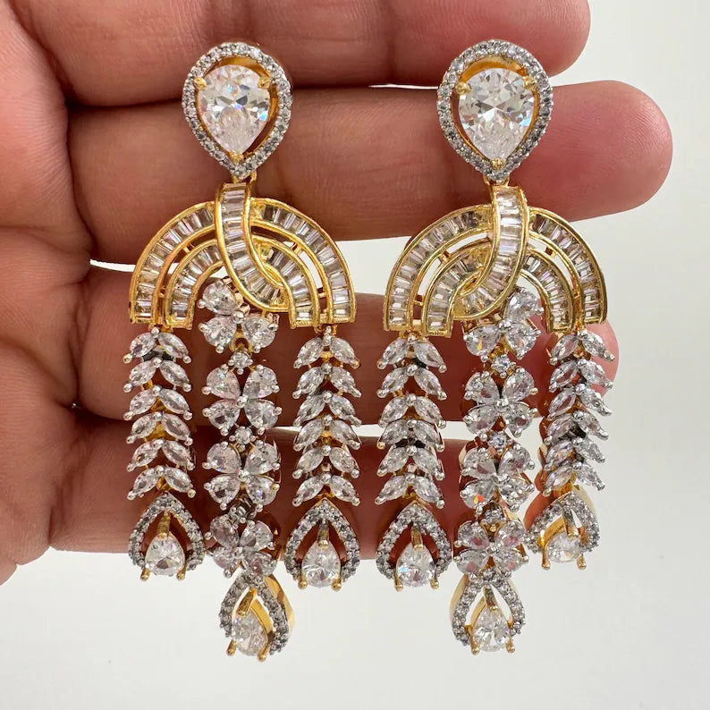 American Diamond earrings/Indian Jewelry/Pakistani Jewelry/Bollywood Jewelry/CZ earrings/AD earrings/Statement earrings/Gift for her
