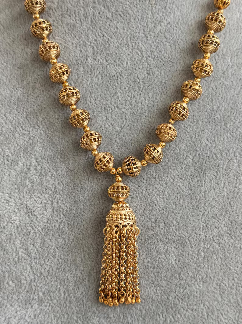 Antique Matar Mala Necklace With Gold Plating\ Antique Gold Long Necklace/Indian Necklace/South Indian Necklace/Long Necklace/Indian Jewelry
