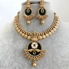 Green Gold Necklace Antique Temple Necklace With Gold Plating Guttapusalu Necklace Wedding necklace Bridal necklace Indian Necklace
