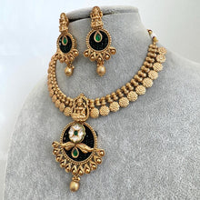 Green Gold Necklace Antique Temple Necklace With Gold Plating Guttapusalu Necklace Wedding necklace Bridal necklace Indian Necklace