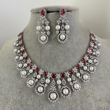 Ruby Silver CZ Diamond necklace, American Diamond Necklace,Indian pakistani jewelry for wedding, gift for her, bridal jewelry