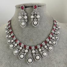 Ruby Silver CZ Diamond necklace, American Diamond Necklace,Indian pakistani jewelry for wedding, gift for her, bridal jewelry