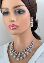 Ruby Silver CZ Diamond necklace, American Diamond Necklace,Indian pakistani jewelry for wedding, gift for her, bridal jewelry