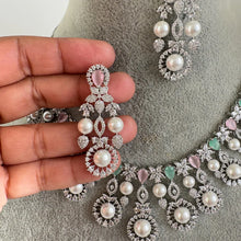 MintPink Silver CZ Diamond necklace, American Diamond Necklace,Indian pakistani jewelry for wedding, gift for her, bridal jewelry