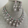 MintPink Silver CZ Diamond necklace, American Diamond Necklace,Indian pakistani jewelry for wedding, gift for her, bridal jewelry