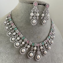 MintPink Silver CZ Diamond necklace, American Diamond Necklace,Indian pakistani jewelry for wedding, gift for her, bridal jewelry