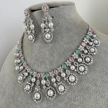 MintPink Silver CZ Diamond necklace, American Diamond Necklace,Indian pakistani jewelry for wedding, gift for her, bridal jewelry